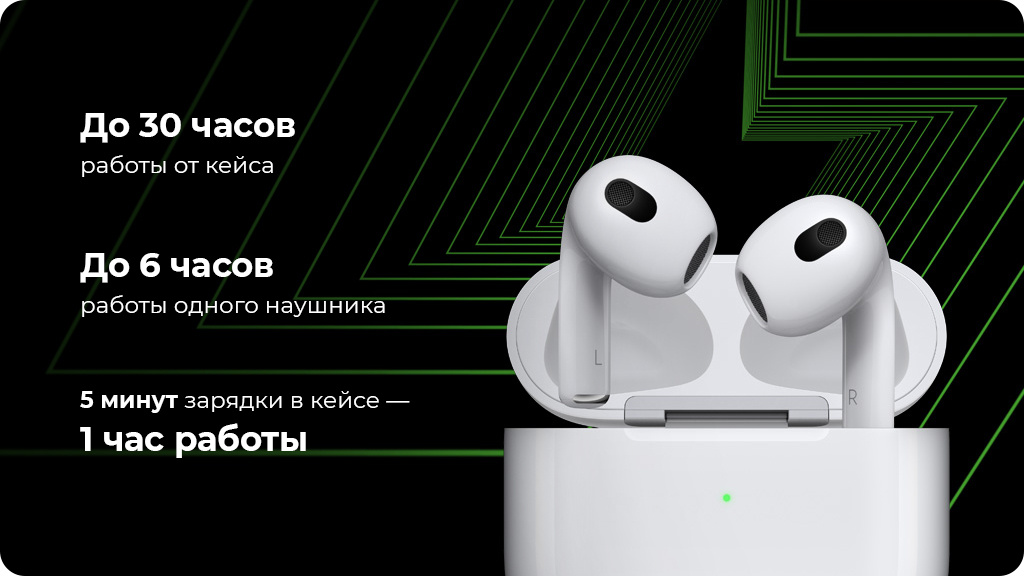 Беспроводные наушники Apple AirPods 3 с проводным зарядным футляром (MPNY3ZM/A) белые